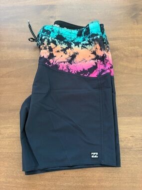 Billabong Recycler Fifty50 Boardshorts with Teal Orange Pink Tie-Dye Waistband